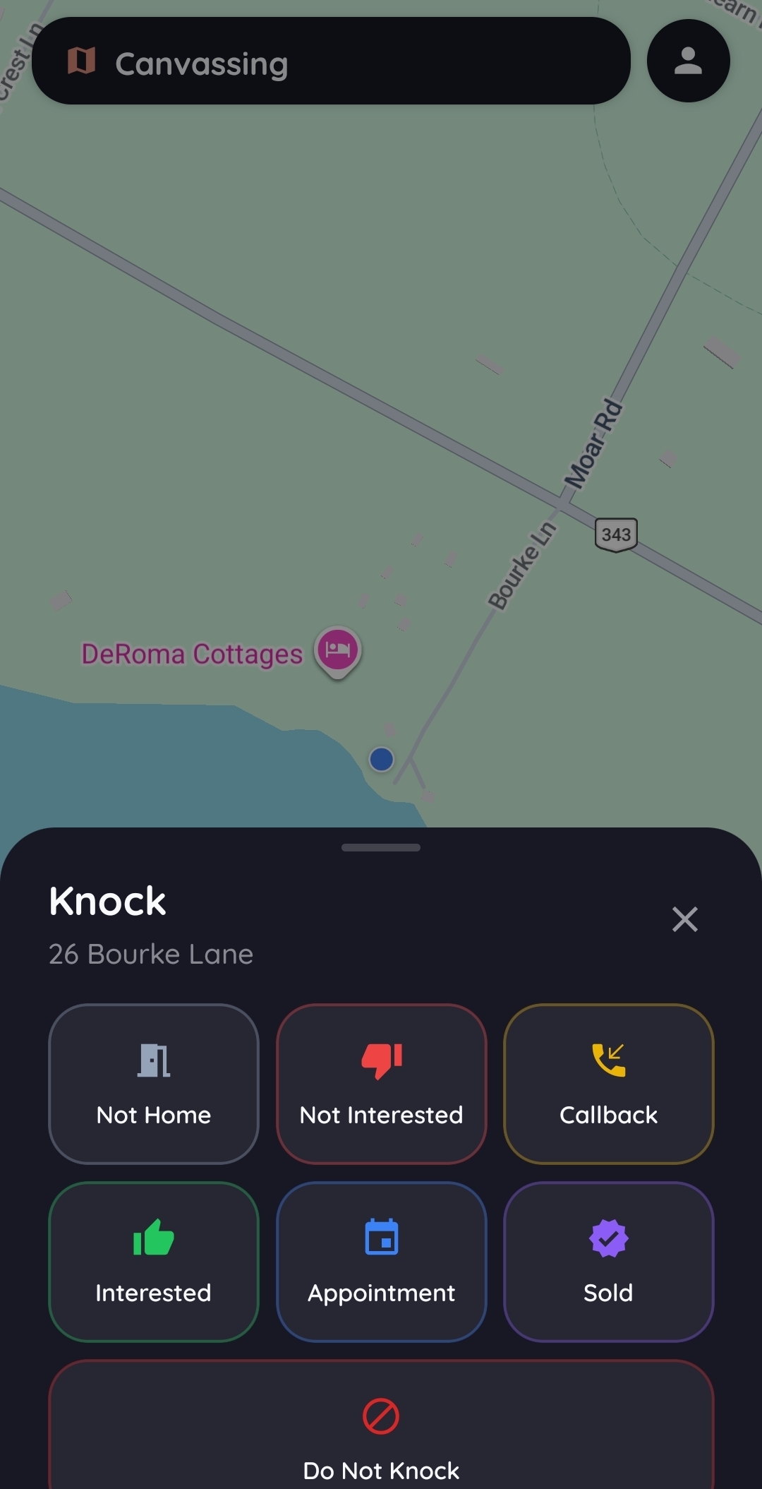 One-tap knock outcomes at the door