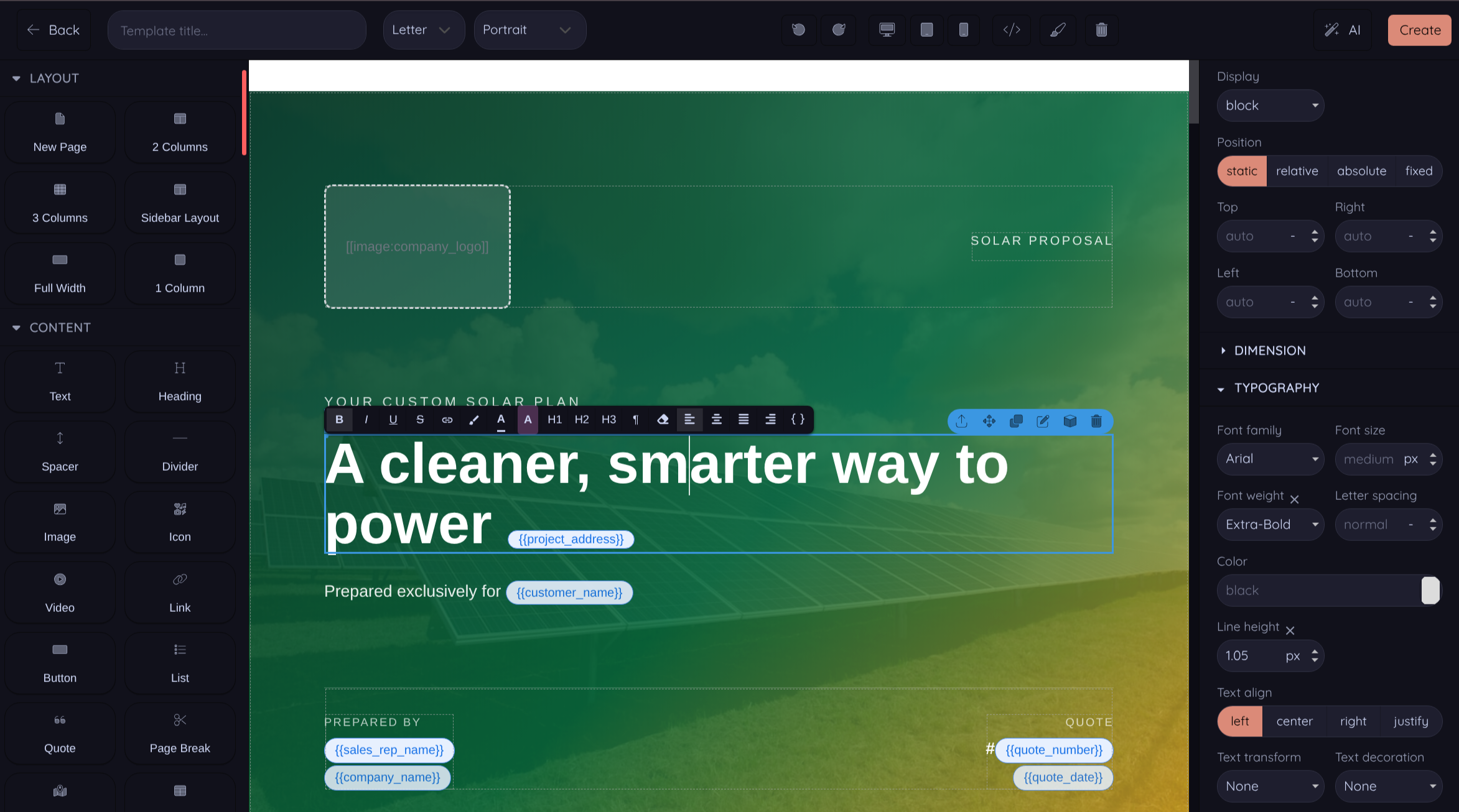 Drag-and-drop proposal template editor