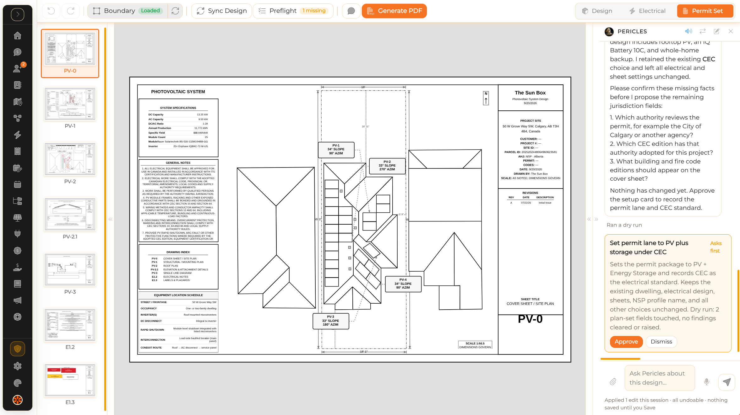 Powerlily permit cover sheet and sheet navigator with Pericles assisting project setup
