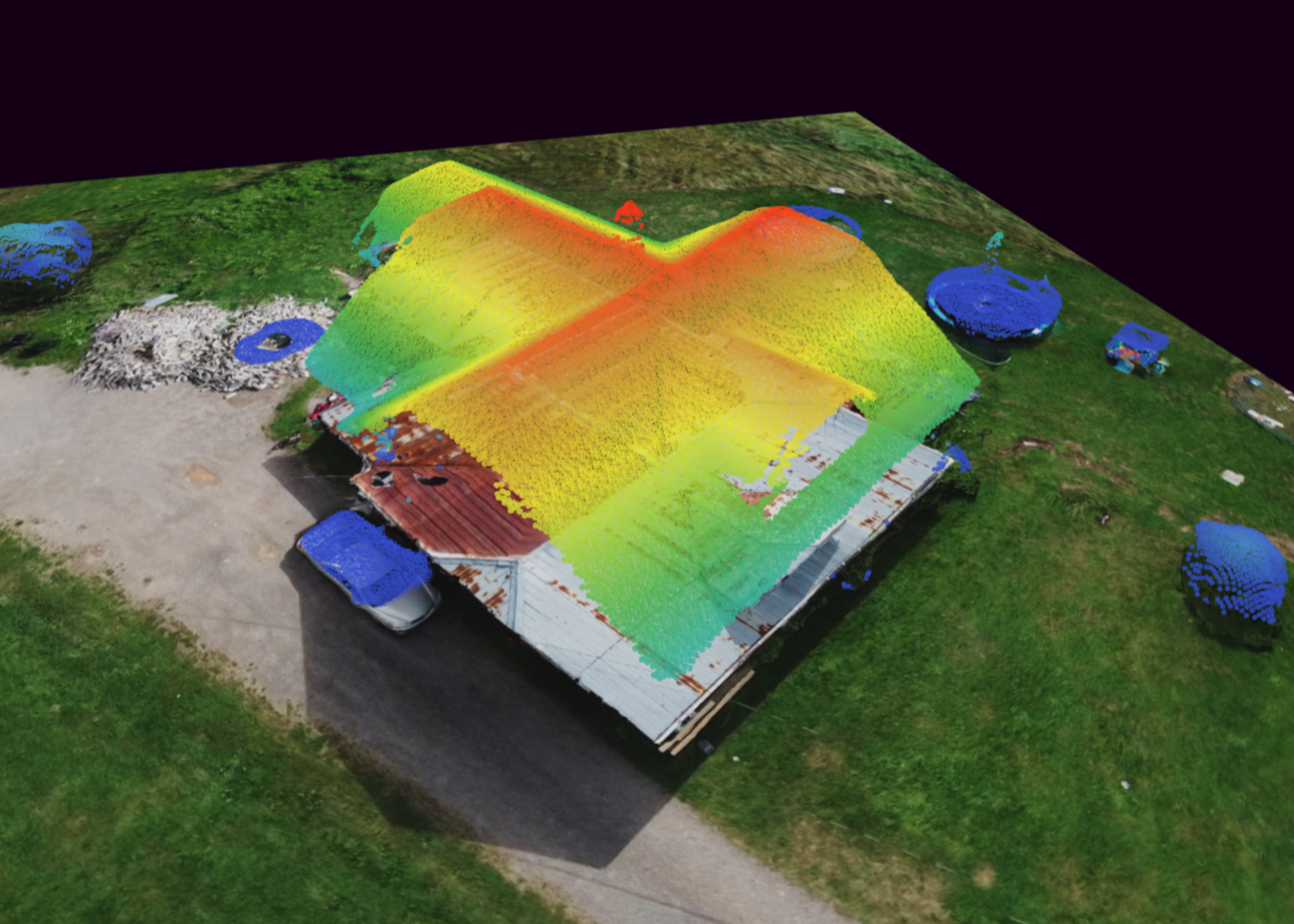 Colour-coded elevation point cloud reconstructed from a customer drone flight